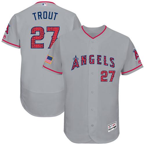 Angels of Anaheim #27 Mike Trout Grey Fashion Stars & Stripes Flexbase Authentic Stitched MLB Jersey